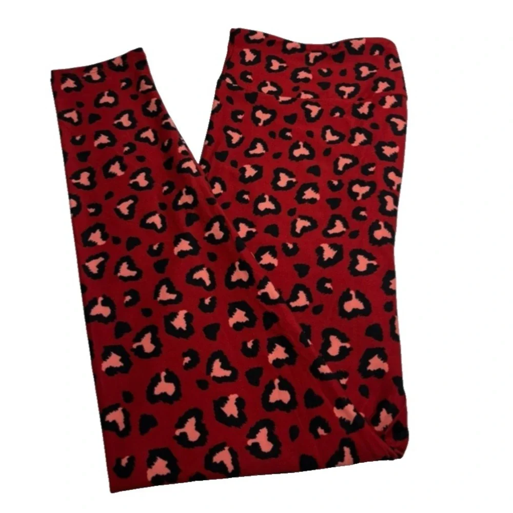 LuLaRoe Girls Leggings L/XL Red Pink Hearts Cheetah Leopard‎ Kids Size 7-12 NWT